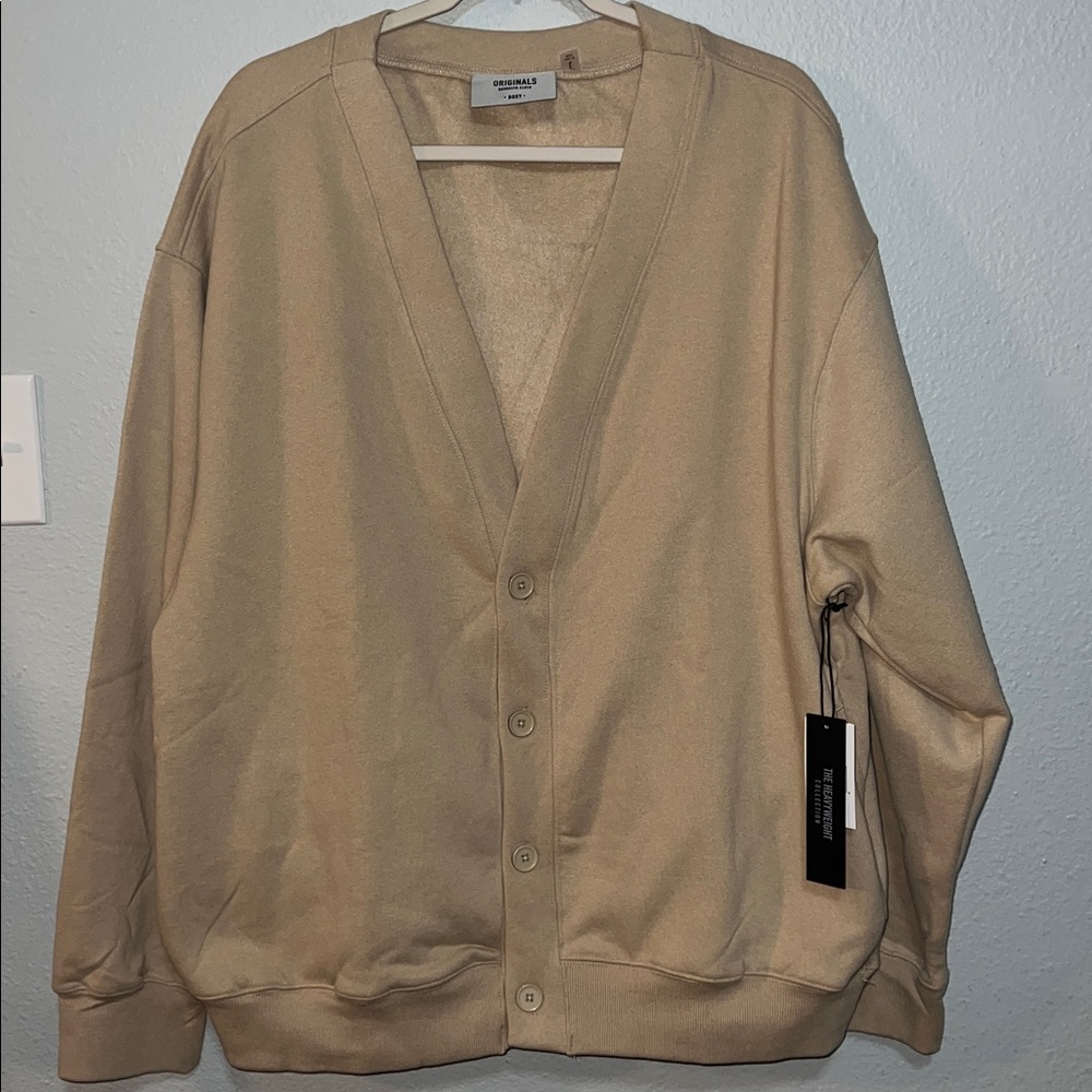 Beige Button-Up Cardigan nwt men’s size large grandpa scholar academia - Picture 5 of 6